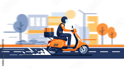 Vector illustration of a delivery person riding a scooter