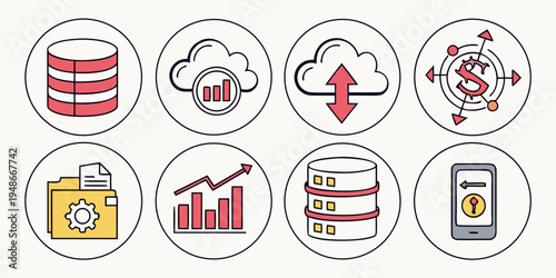icons of data storage and analysis Vector