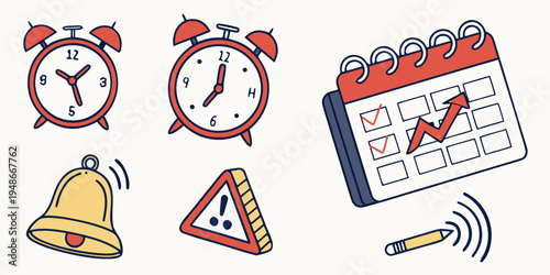 a collection of alarm clock and schedule icons Vector