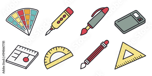 a collection of school supplies and stationery items Vector