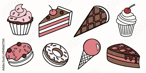 a collection of sweet desserts Vector