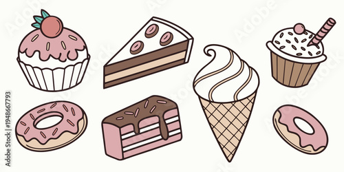 a collection of sweet treats and desserts Vector