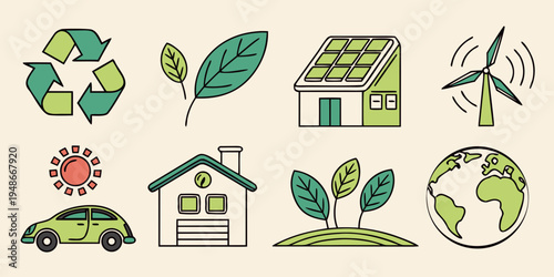 eco friendly icons for sustainable living Vector
