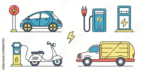 electric vehicles and charging stations Vector