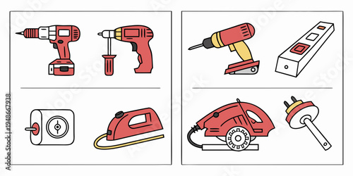 collection of various power tools for home improvement projects Vector