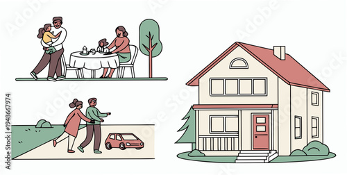 family moving into a new house with boxes Vector