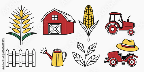 farm icons including tractor and corn Vector
