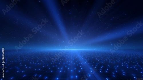 Abstract technology big background digital flow office block ai server system network business computer car design pattern glowing horizon with blue grid and starry sky conveying futuristic calm