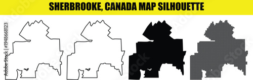 Sherbrooke quebec canada map silhouette set including detailed outline solid fill and abstract dot pattern styles