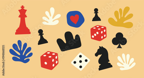 Abstract game elements and organic shapes collage