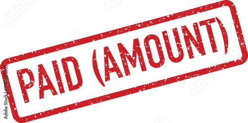 Red Grungy Rubber Stamp Displaying Paid Amount for Financial Records on White Background