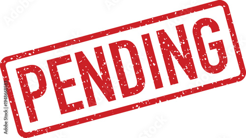 Red textured rubber stamp with the word PENDING diagonally across a white surface