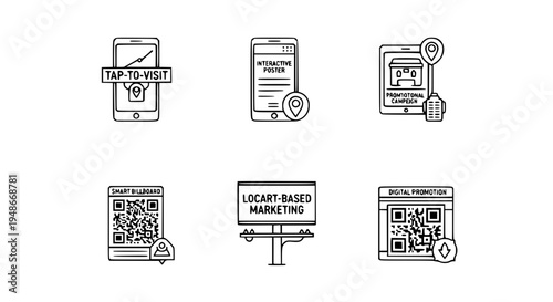 Interactive marketing black silhouette icons with smartphone tap poster campaign and smart billboard vector