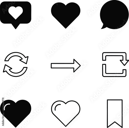 Social Media Interaction Icon Set for User Interface Design and Digital Marketing