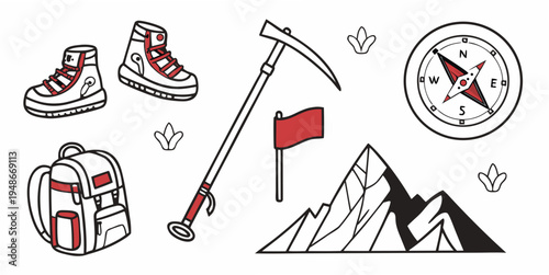 climbing equipment and mountain landscape Vector