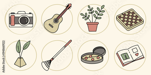 a collection of household and musical items Vector