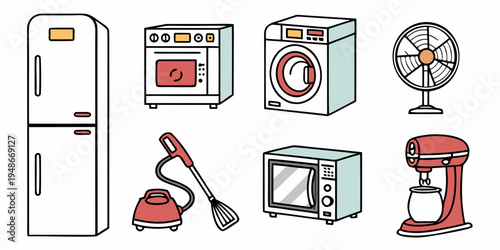 a collection of household appliances and kitchen gadgets Vector