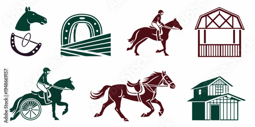 equestrian sports and horse riding icons Vector