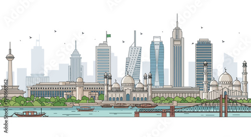 City Skyline with Modern Skyscrapers Towers.