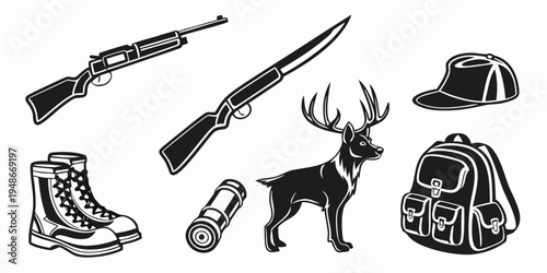 hunting gear and equipment for deer hunting Vector