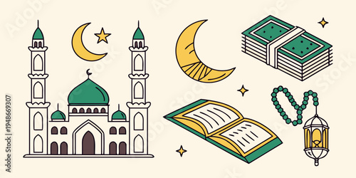 a mosque with a book and lantern Vector