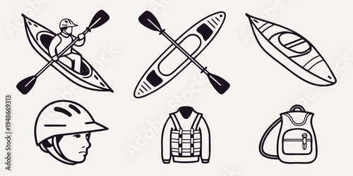 kayaking equipment and accessories Vector