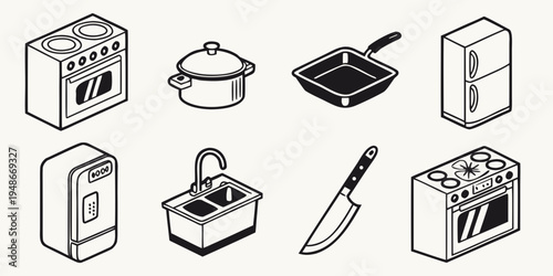 a collection of kitchen appliances and tools Vector