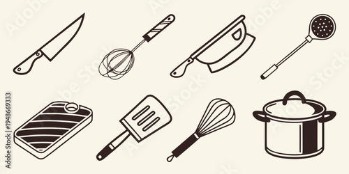 a collection of kitchen utensils and tools Vector