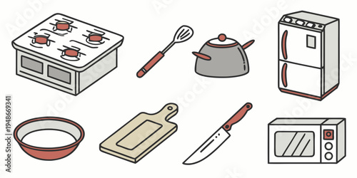 a collection of kitchen utensils and appliances Vector