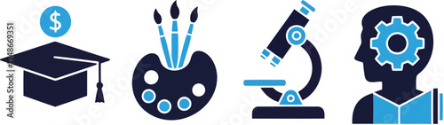 Educational Subjects and Academic Disciplines Icons Set for School and University Curriculum