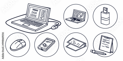 a collection of various electronic devices and peripherals Vector