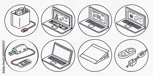 laptop computer parts and components diagram Vector