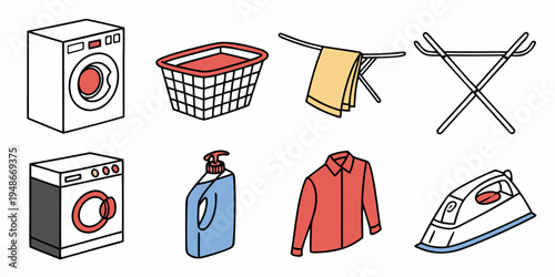 icons of laundry and ironing supplies Vector