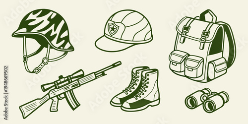 military gear and equipment for soldiers Vector