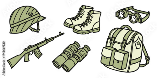 military gear and equipment for soldiers Vector