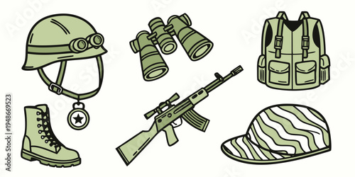 military gear and equipment for soldiers Vector