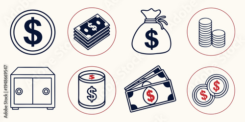 a collection of financial symbols and icons Vector