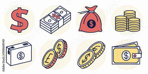 a collection of various financial symbols and icons Vector