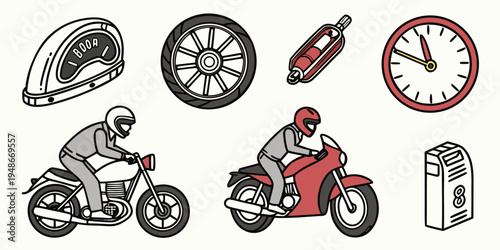 a set of motorcycle parts and riders Vector