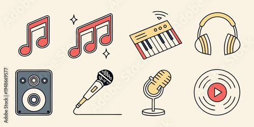 Music icons for audio equipment and symbols Vector
