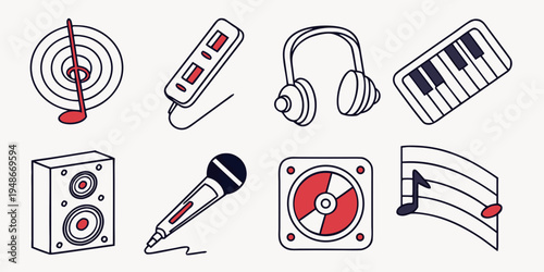 a collection of music and audio equipment icons Vector