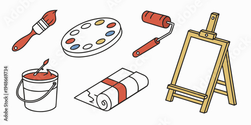 a collection of painting supplies Vector