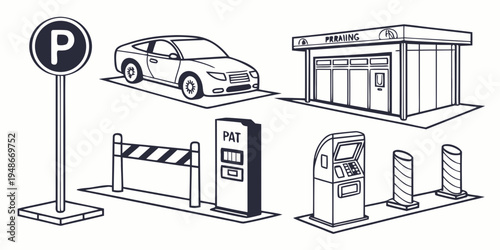 a car parked at a gas station with a payphone Vector