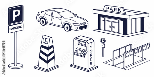 a collection of parking lot objects Vector
