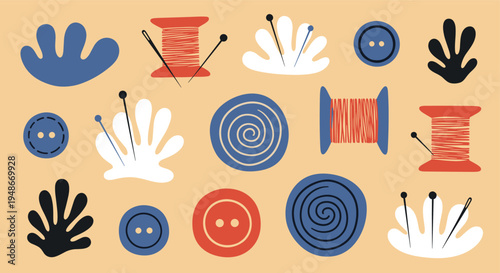 Seamless Pattern of Sewing Tools and Craft Supplies