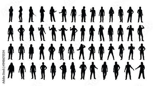 Collection of diverse human silhouettes in various poses and actions