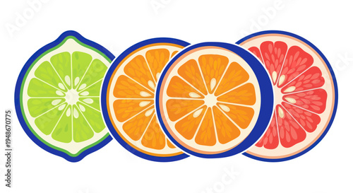 Vibrant Citrus Slices: Lime, Orange, Grapefruit - Fresh Healthy Food Illustration
