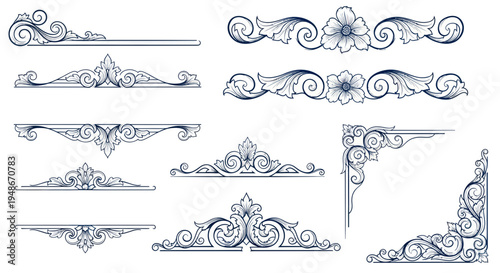 Vintage Decorative Ornaments and Flourishes Set, Victorian Style Elements