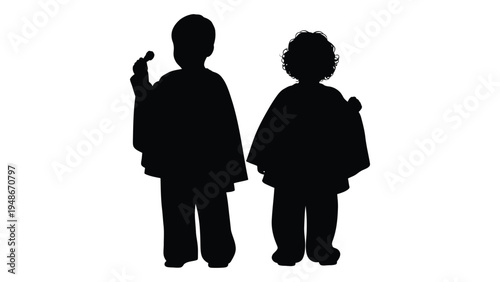 Detailed analysis of a heartwarming silhouette of two children standing together in unity and friendship