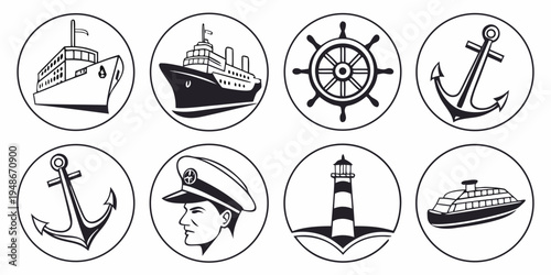 a set of nautical icons including ships and anchors Vector